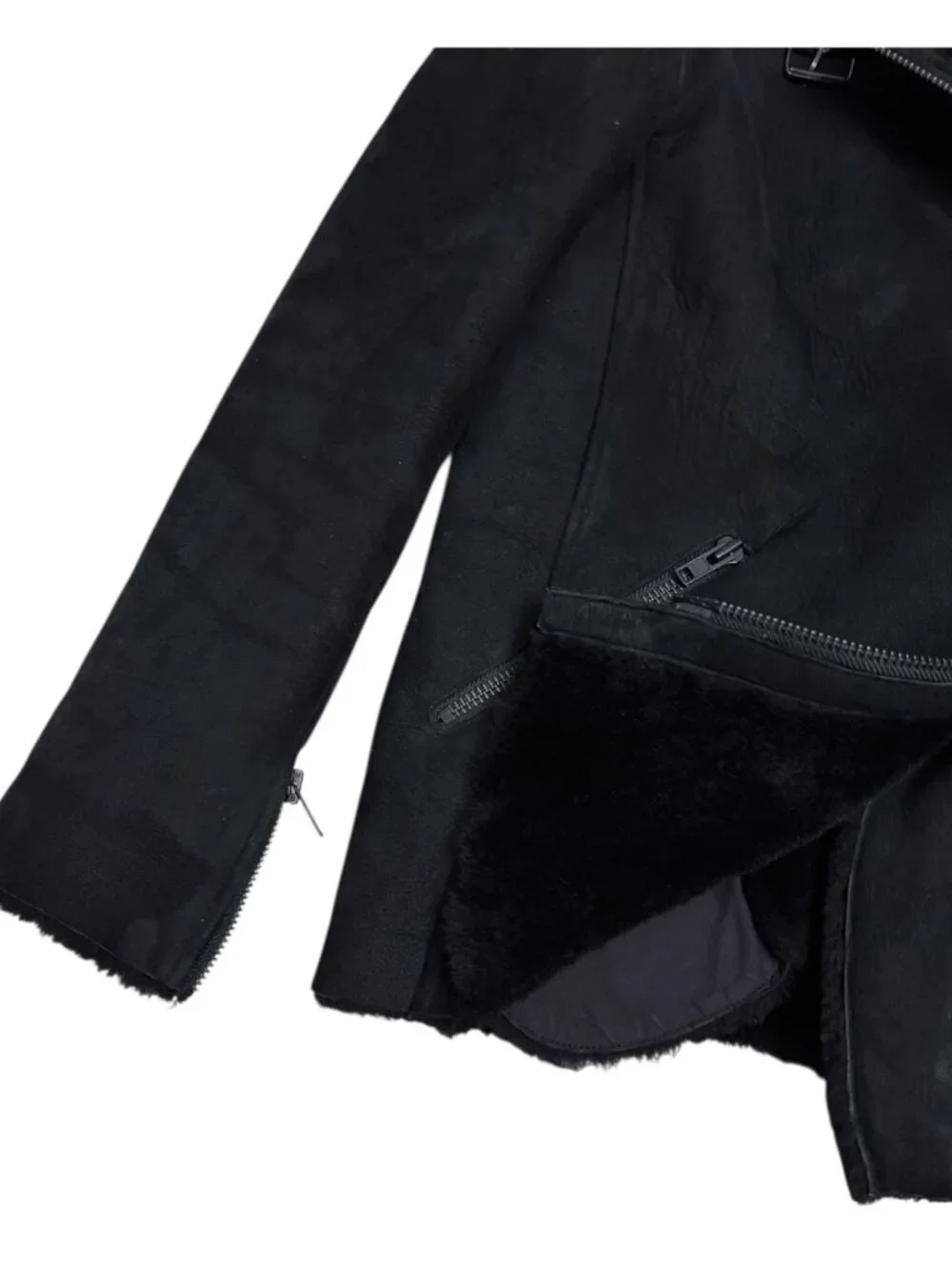 100% LAMB SHEARLING Just Female Vintage Luxury Jacket Coat Bomber Womens Small